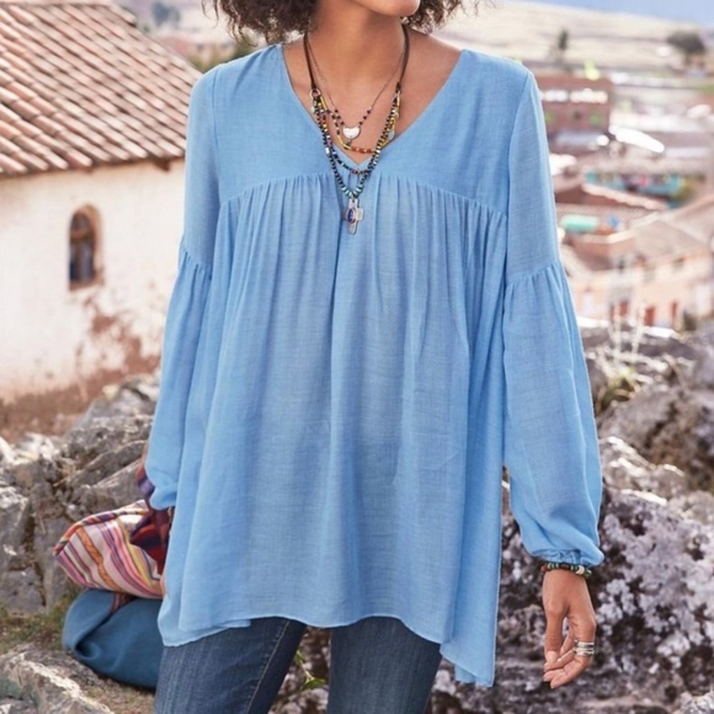 Sundance Waning Moon Balloon Sleeve Top Light Blue Lightweight Women’s Size XS